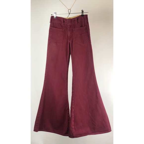 Vintage Pants - 70s Vintage Maroon Jeans/Bell Bottoms - Size Small